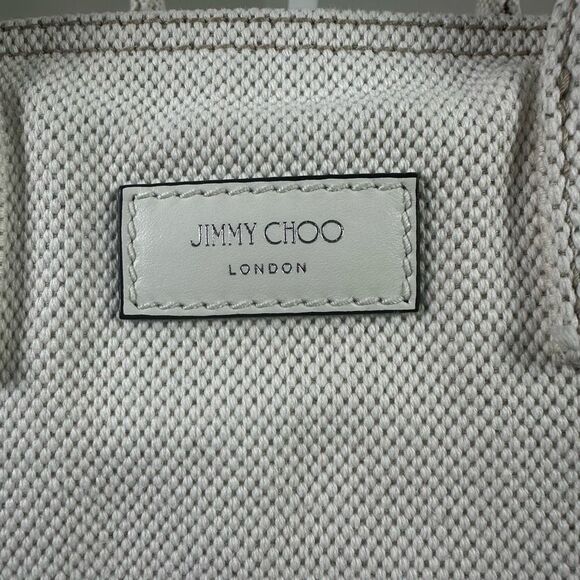 Jimmy Choo Pegasi Large Canvas Tote Bag Off White Neutral Star Studded - Picture 6 of 16